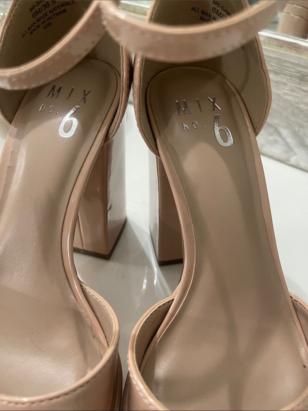 Mix No. 6 Nude Tan  Platform Block Heel Sandals Ankle Strap Sammir sz 6 - Picture 5 of 13